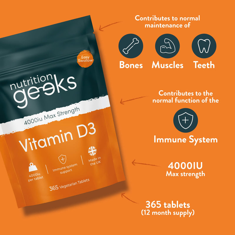 [Australia] - Vegetarian Vitamin D3 4000 iu - 1 Year Supply, 365 Easy-Swallow High Strength Vitamin D Supplement Tablets - UK Made VIT D & D3 Vitamins Awarded by The Independent 