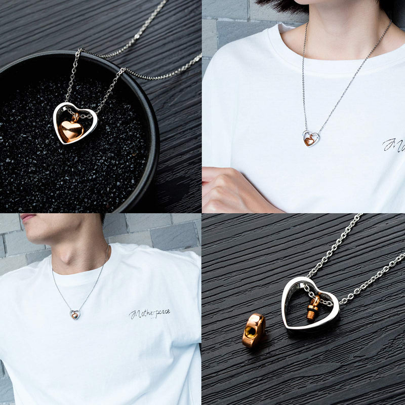 [Australia] - YSAHan Urn Necklace Double Heart Ash Necklaces Hold Loved Keepsake Cremation Memorial Stainless Steel Jewelry for Women Daughter 