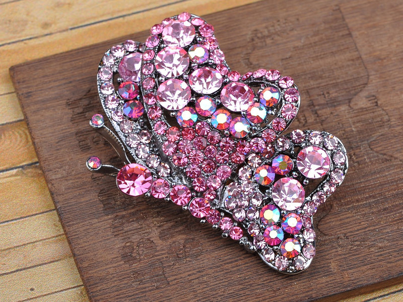 [Australia] - Alilang Golden Tone Blue Green Crystal Rhinestones Butterfly Flying Brooch Pin Pink 