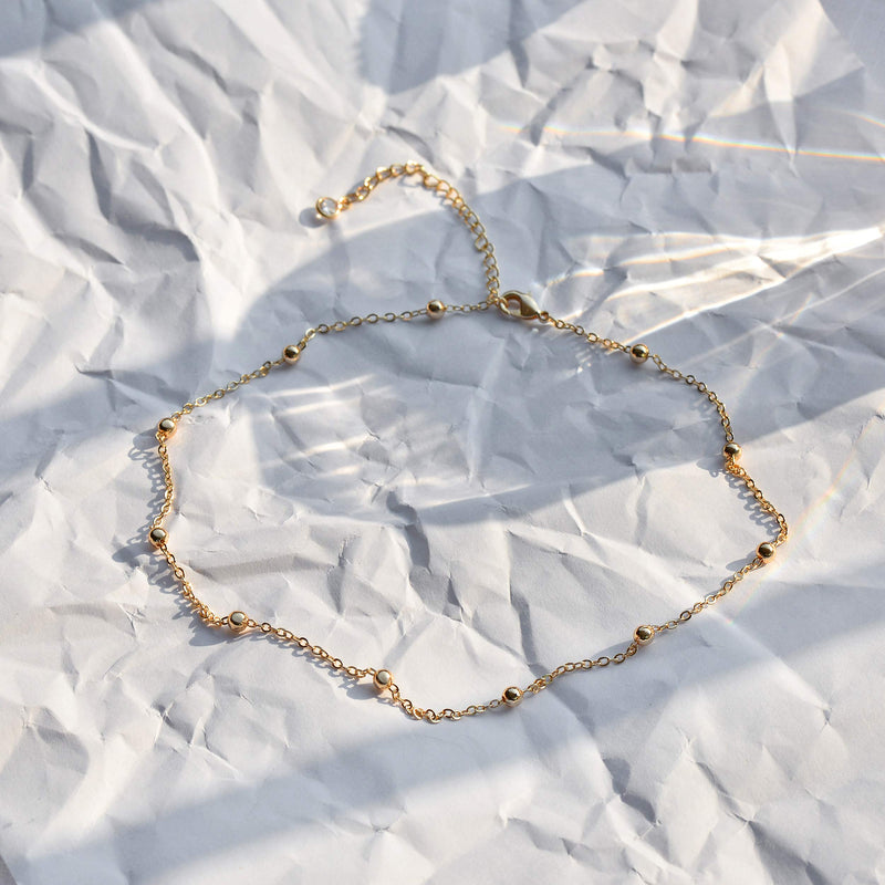 [Australia] - Gold Dainty Heart/Pearl/Cross Choker Necklace,14K Gold Plated Tiny Delicate Bead Link Wave Chain Minimalist Choker Necklace for Women bead GD 