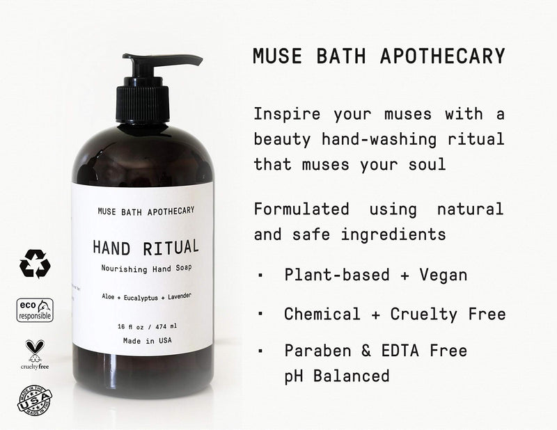 [Australia] - Muse Bath Apothecary Hand Ritual - Aromatic and Nourishing Hand Soap, 16 oz, Infused with Natural Essential Oils - Aloe + Eucalyptus + Lavender 16 Fl Oz (Pack of 1) 