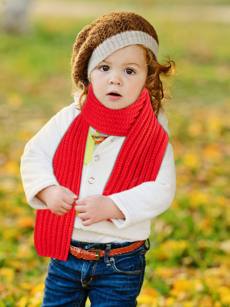 [Australia] - 4 Pieces Kids Knitted Scarf Winter Solid Color Toddler Warmer Scarf for Boy Girl Red, Green, Black, Light Gray 