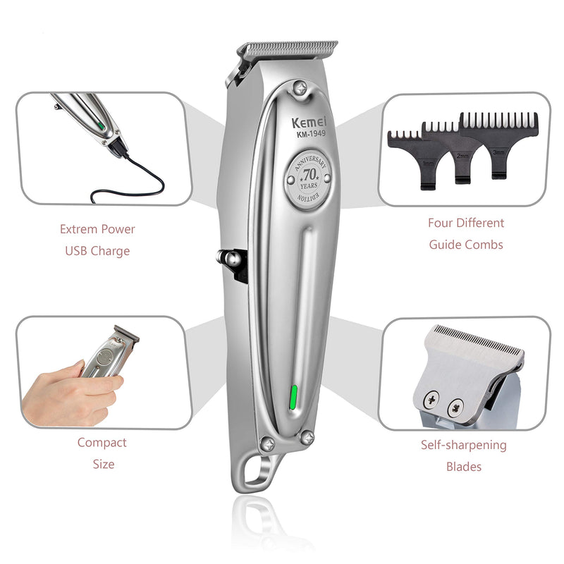 [Australia] - Kemei Professional Beard/Hair Trimmer with 0mm Bald Blade Hair Clippers for Men Stylists and Barbers Cordless Rechargeable Quiet 