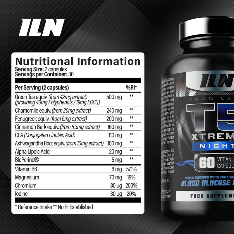 [Australia] - Iron Labs T5 Xtreme Night - Potent Overnight Formulation - Keto Friendly - with CLA, Green Tea, Chromium & Alpha Lipoic Acid (60 Vegan Capsules) Night Edition 