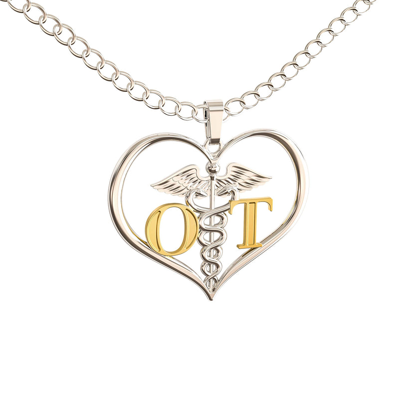 [Australia] - Caring Hands Gifts OT Occupational Therapist Heart Caduceus Necklace, OT Gift, OT Pendant 