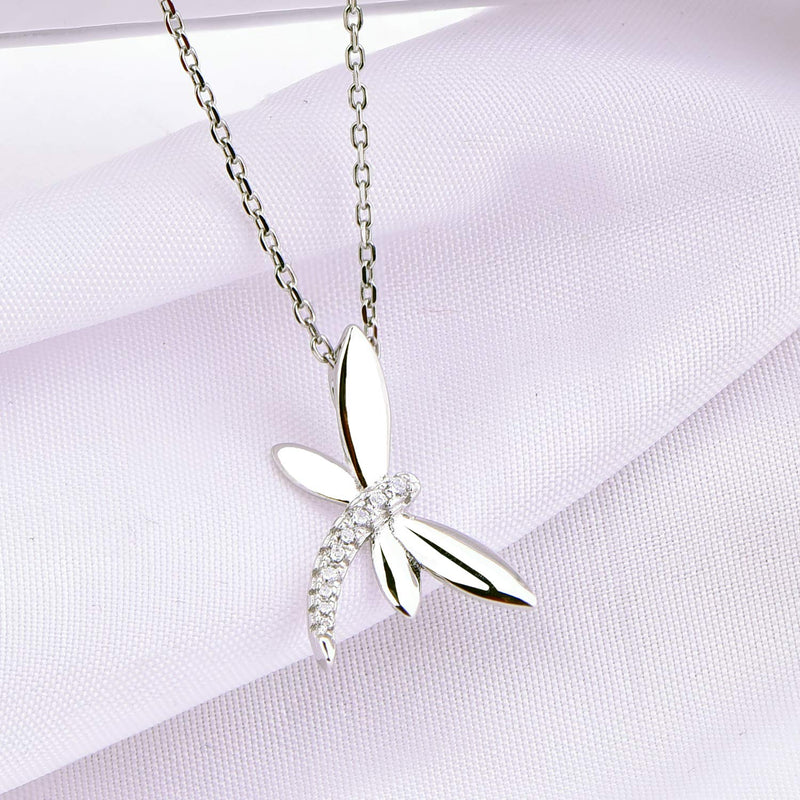 [Australia] - JO WISDOM Women Dragonfly Necklace,925 Sterling Silver Cubic Zirconia Dragonfly Pendant Necklace,Jewelry for Women A-dragonfly 