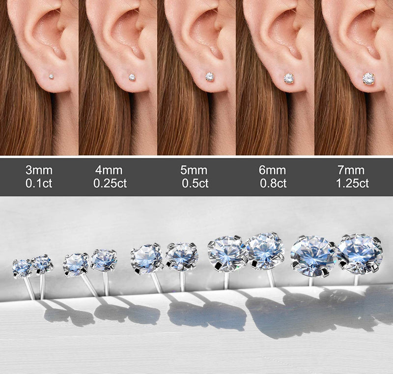 [Australia] - Women's 14K Gold Plated CZ Stud Earrings Simulated Diamond Round Cubic Zirconia Ear Stud Set（5 Pairs) (A)Steel Color 