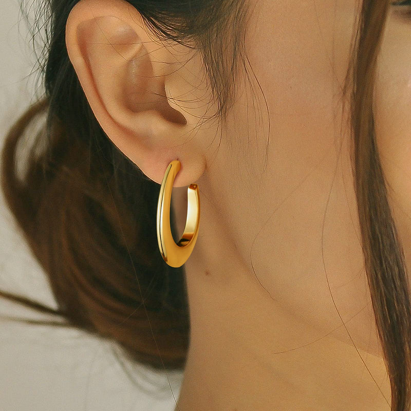 [Australia] - Oval Hoops Earrings: Hypoallergenic 14K Gold Plated Chunky Fashion Thick Earrings Jewelry for Trendy Women Teens Girls 