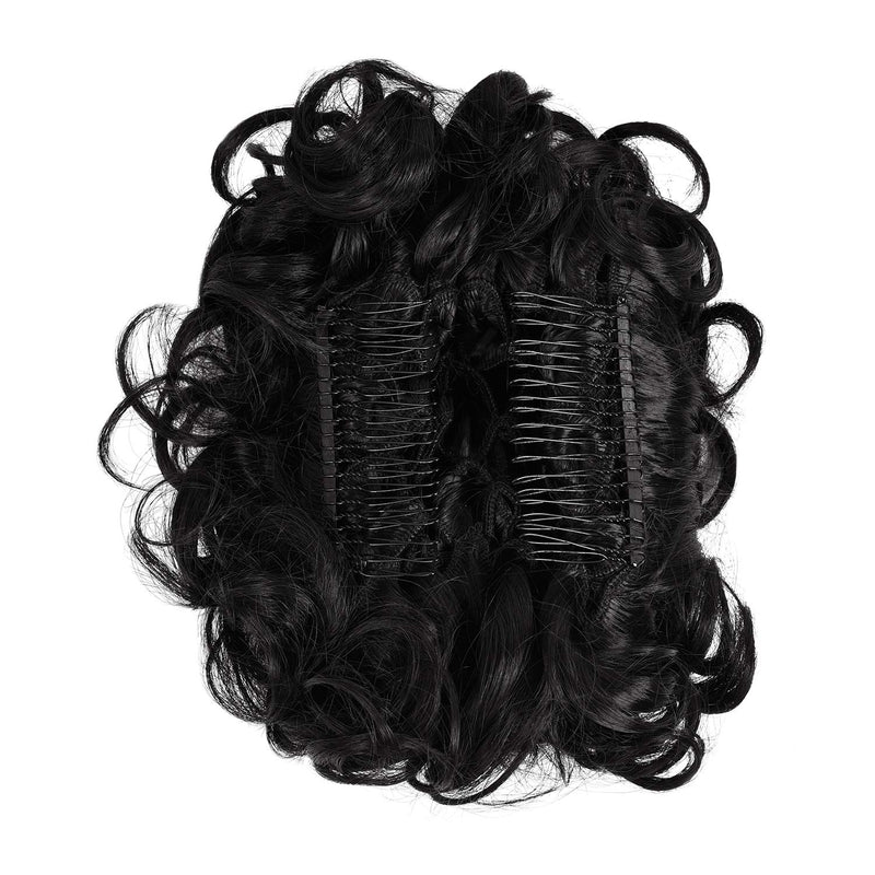 [Australia] - Yamel Combs in Messy Bun Hair Piece Curly Bun Extensions Synthetic Natural Black Updo Chignon Hairpiece for Women 1B# Off Black Natural 