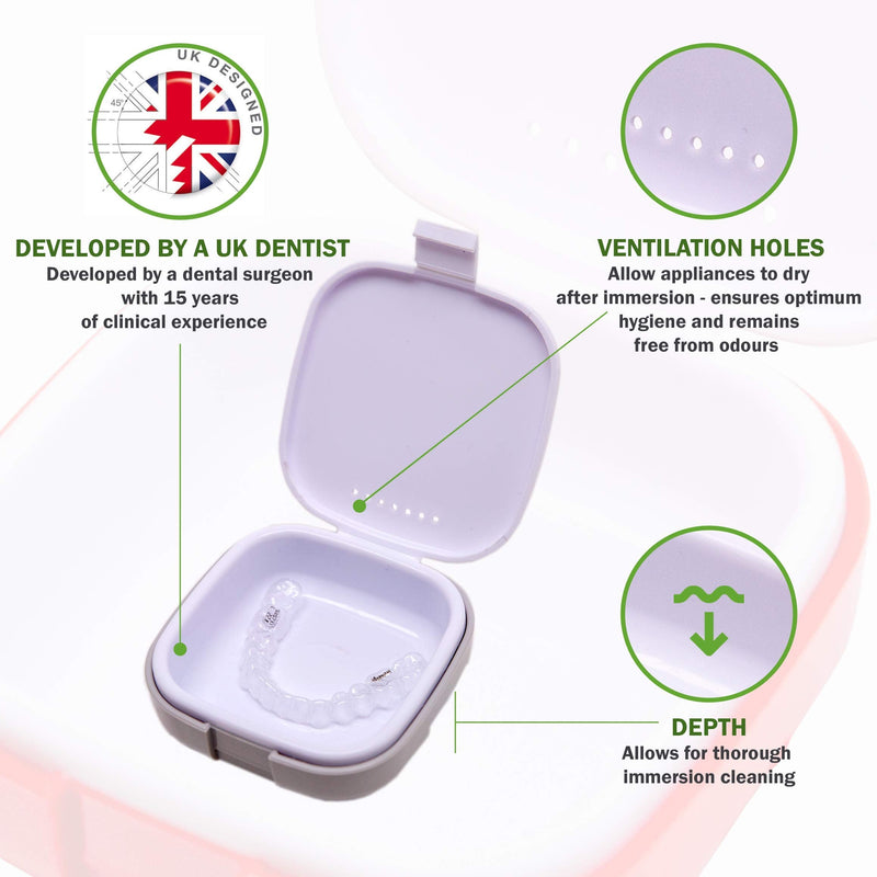 [Australia] - Encase Dental Retainer Case with Dental Bath – Dual Purpose Hygienic Denture Case for Storage and Immersion of Mouthguards, Ortho Retainers + Dental Appliances (Beige) Brown 
