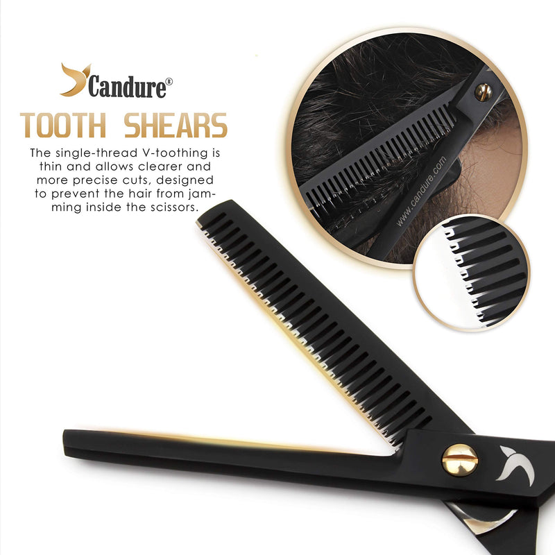 [Australia] - Candure Hairdressing Cutting Scissors Barber and Thinning Salon Shears Set 5.5 inch Deep Black 5.5" 