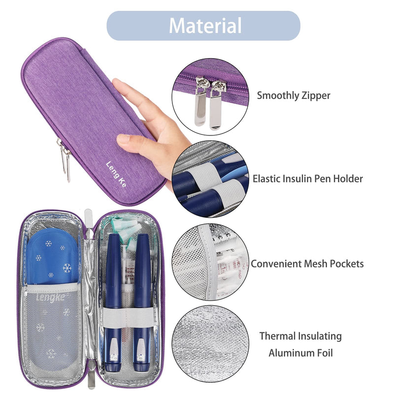[Australia] - BOMKEE Insulin Cooler Travel Case, Diabetic Insulin Pen Case Portable Insulin Cooling Bag Carrying Organizer for Insulin Pens Diabetic Supplies with 2 Ice Pack Purple 