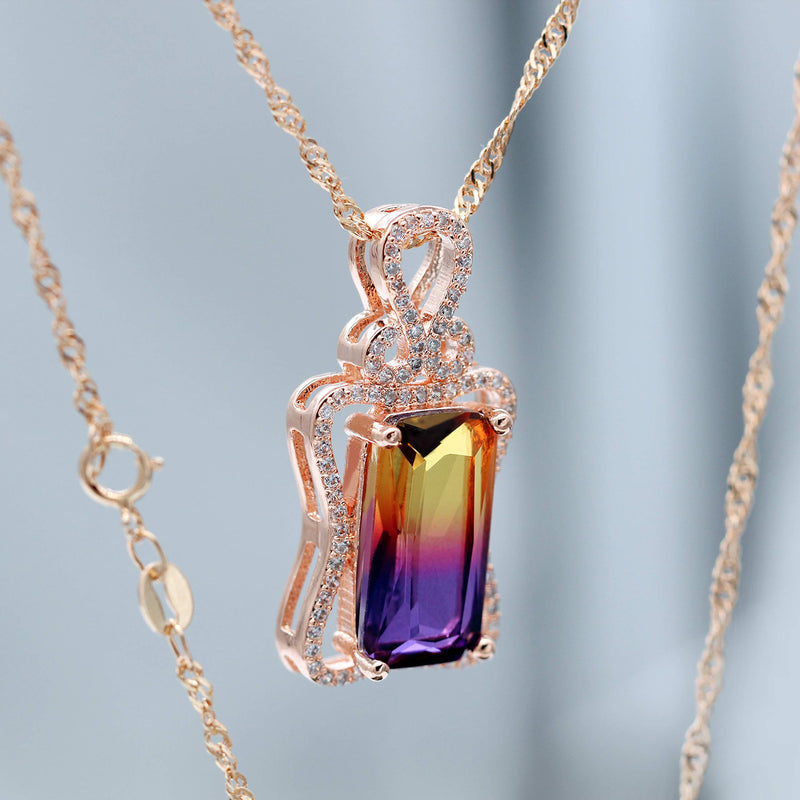 [Australia] - Uloveido Charm Created Rectangle Purple Gradient Tourmaline Pendant October Birth-Stone Necklace Rose Gold Plated Birthday Jewelry Gifts for Women Gift DN401 