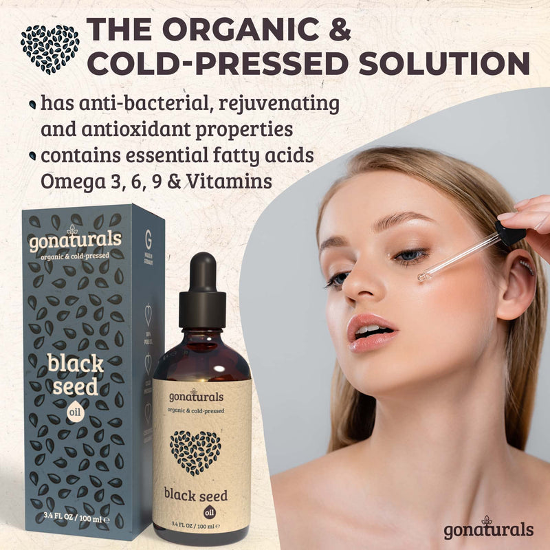 [Australia] - GONATURALS Black Seed Oil - Black Seed Oil Organic Cold Pressed: Hair Oils for Hair Growth from Black Cumin Seeds - Black Seed Oil for Hair Growth & Skin - A Cold Pressed Nigella Sativa Oil, 100ml 