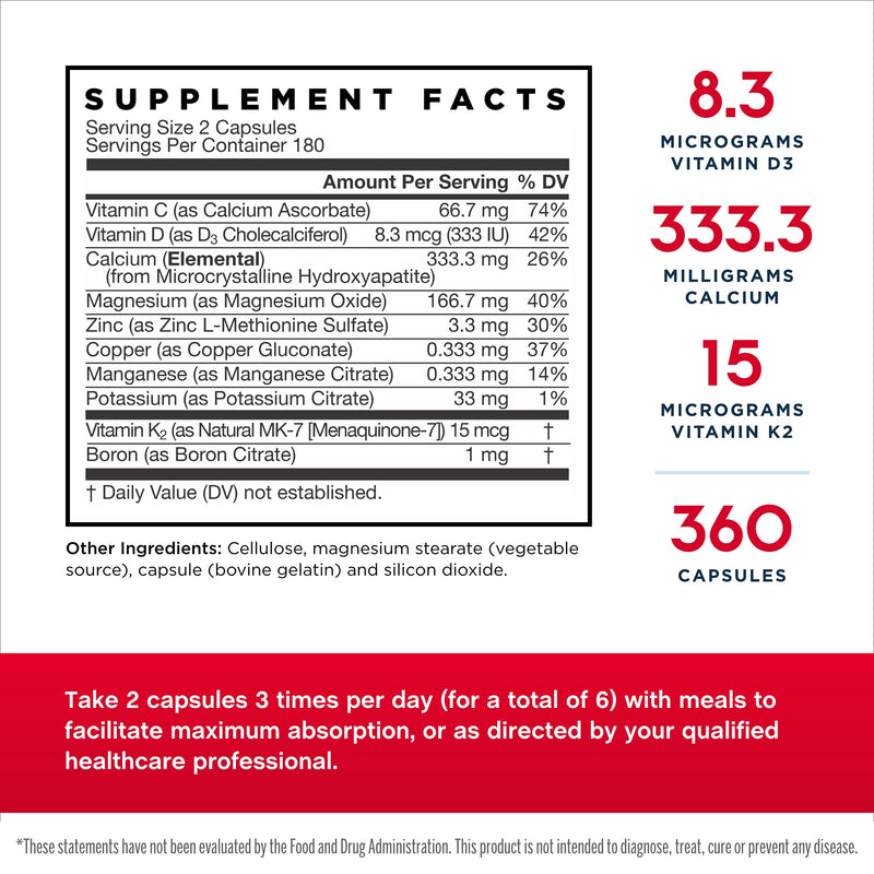 [Australia] - Jarrow Formulas BoneUp - 360 Capsules - Micronutrient Formula for Bone Health - Includes Natural Sources of Vitamin D3, Vitamin K2 (as MK-7) & Calcium - 180 Servings 