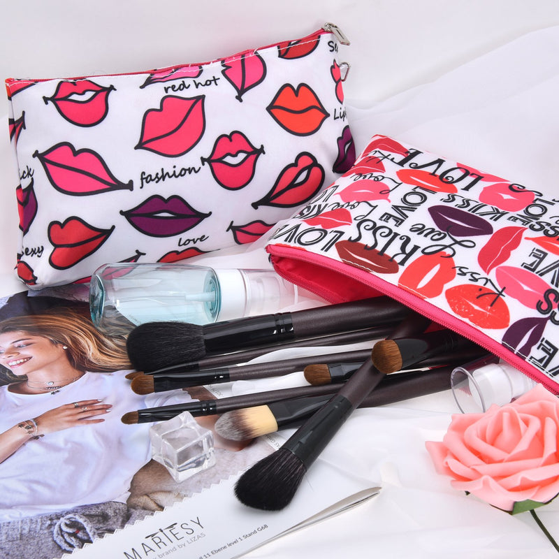 [Australia] - 2 pack small Makeup Bag,cute Toiletry Pouch Waterproof Cosmetic Bag with lipstick Patterns 