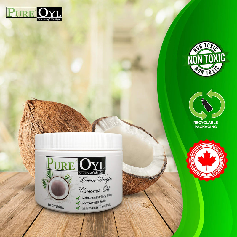 [Australia] - Pureoyl Cold Pressed 100% Extra Virgin Coconut Oil 8 Fl Oz for face and hair | Easy to melt Microwaveable Spill free bottle | Ideal for Travel Bag and Purse | My personal pack 