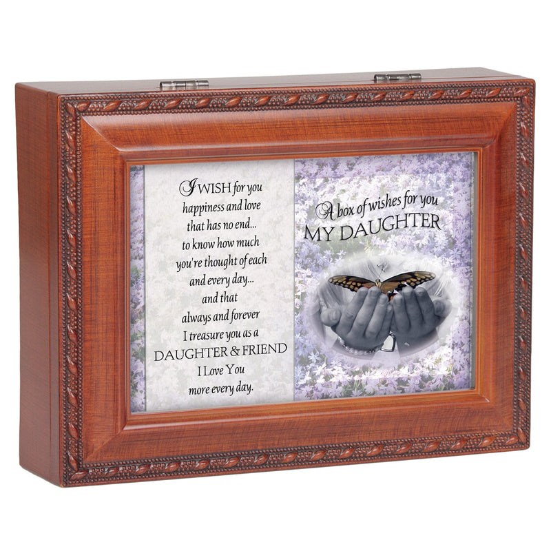 [Australia] - Cottage Garden Box of Wishes for You My Daughter Woodgrain Rope Trim Jewelry Music Box Plays You are My Sunshine 