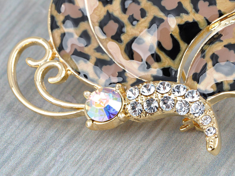 [Australia] - Alilang Golden Tone Butterfly Insect with Enamel Wild 80s Cheetah Cat Pattern Wing Animal Brooch Pin Leopard Print 