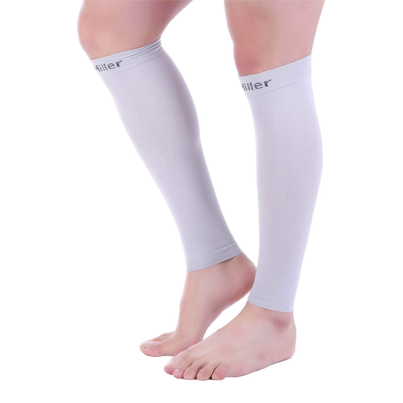 [Australia] - Doc Miller Calf Compression Sleeve Men and Women - 20-30mmHg Shin Splint Compression Sleeve Recover Varicose Veins, Torn Calf and Pain Relief - 1 Pair Calf Sleeves Grey Color - Medium Size Gray 