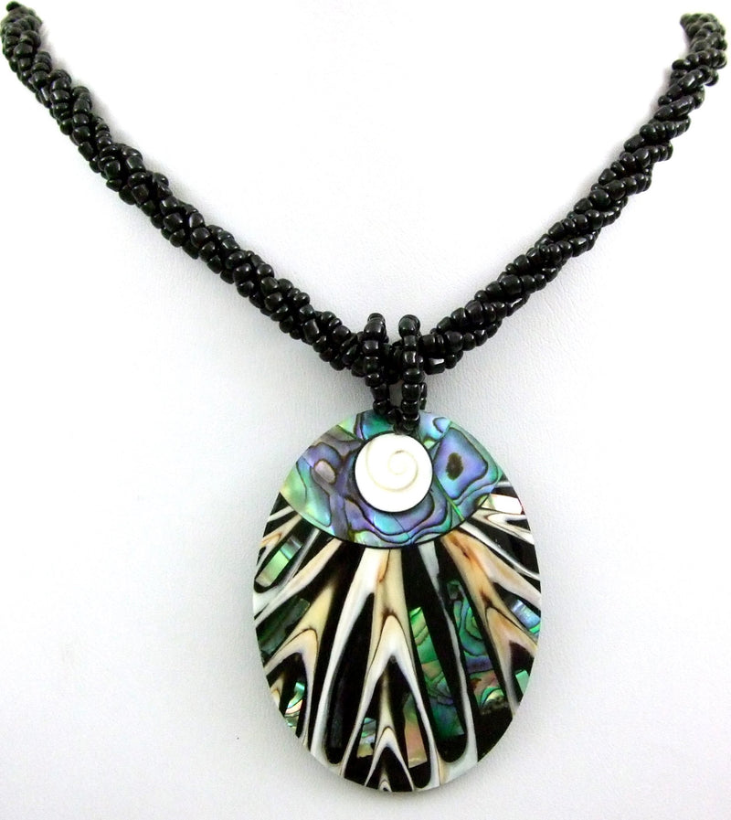 [Australia] - Natural Abalone Shell, Cone Shell, Shiva Eye Pendant 18.5 Inches Beads Necklace Handmade Jewelry DA312 