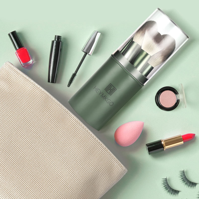 [Australia] - HEYMKGO Makeup Brushes 11pcs Premium Synthetic Bristles Green Color Kabuki Foundation Brush Face Lip Eye Makeup Brush Sets Professional with Gift Box 