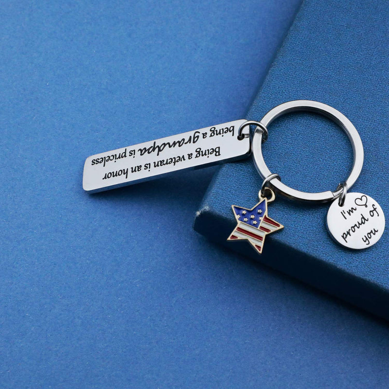 [Australia] - Military Veteran Keychain Military Veteran Gifts USA Flag American Charm Keychain Being A Veteran Is An Honor Being A Grandpa Is Priceless Marine Navy Army Air Force(veteran grandpa-KR) 