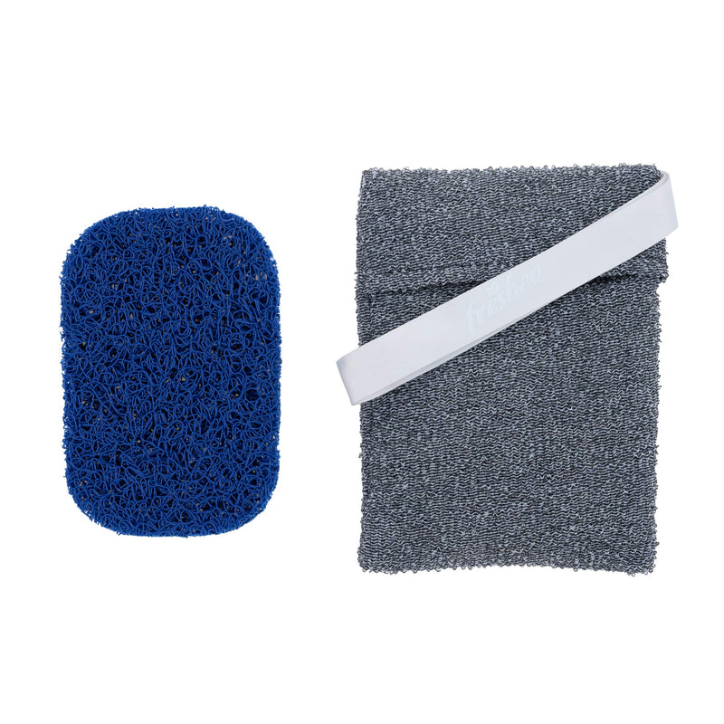 [Australia] - Fresheo Soap Saver Pouch | Exfoliating Sponge Soap Pocket Body Exfoliator for Bath or Shower | Body Scrubber for Bar Soap or Soap Bits | 2 Pack + 2 Piece Soap Saver Pads + 2 Shower Suction Cup Hooks 