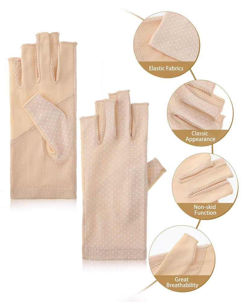 [Australia] - 3 Pairs Sunblock Fingerless Gloves Non-slip UV Protection Driving Gloves Summer Outdoor Gloves for Women Girls Black, Light Beige, Light Gray 