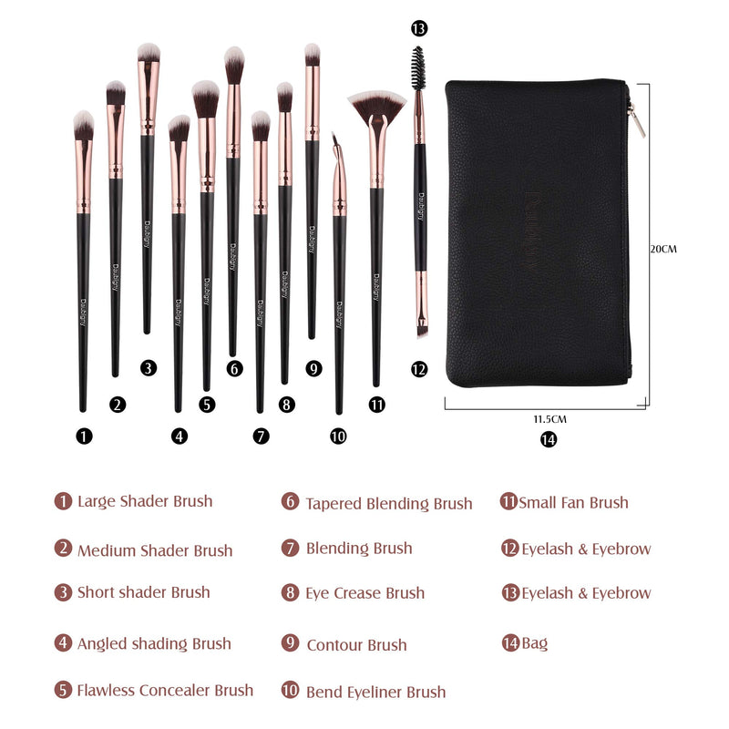 [Australia] - Daubigny Eye Makeup Brushes, 12 PCS Professional Eye shadow, Concealer, Eyebrow, Foundation, Powder Liquid Cream Blending Brushes Set With Carrying Bag (Black) Black 