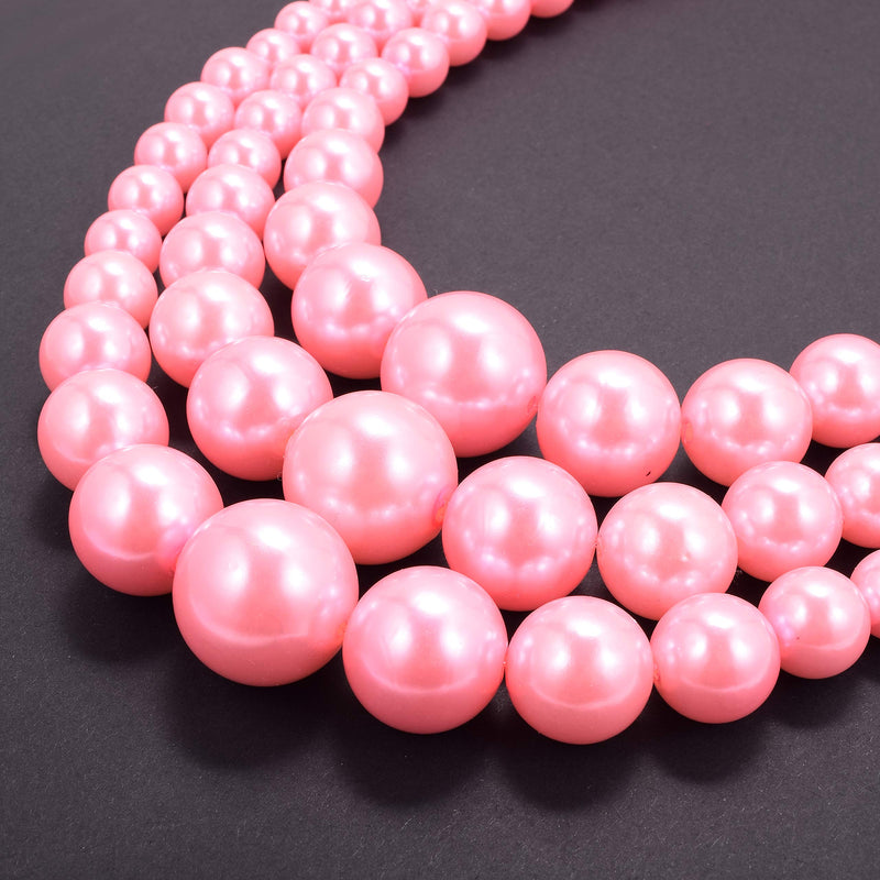[Australia] - MJULY Womens Faux Pearl Costume Jewelry 3 Layers Pearl Chunky Necklace Bracelet and Earrings Pink 