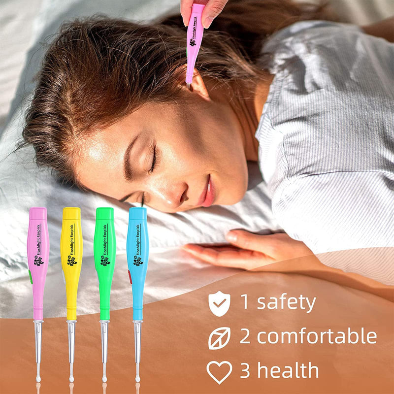 [Australia] - 4 Pieces Ear Wax Removal Tool with LED Light and Storage Case LED Earwax Spoon Safe Ear Pick Spoon Tweezer Ear Wax Removal Tool Kit with Flashlight for Adults and Children 