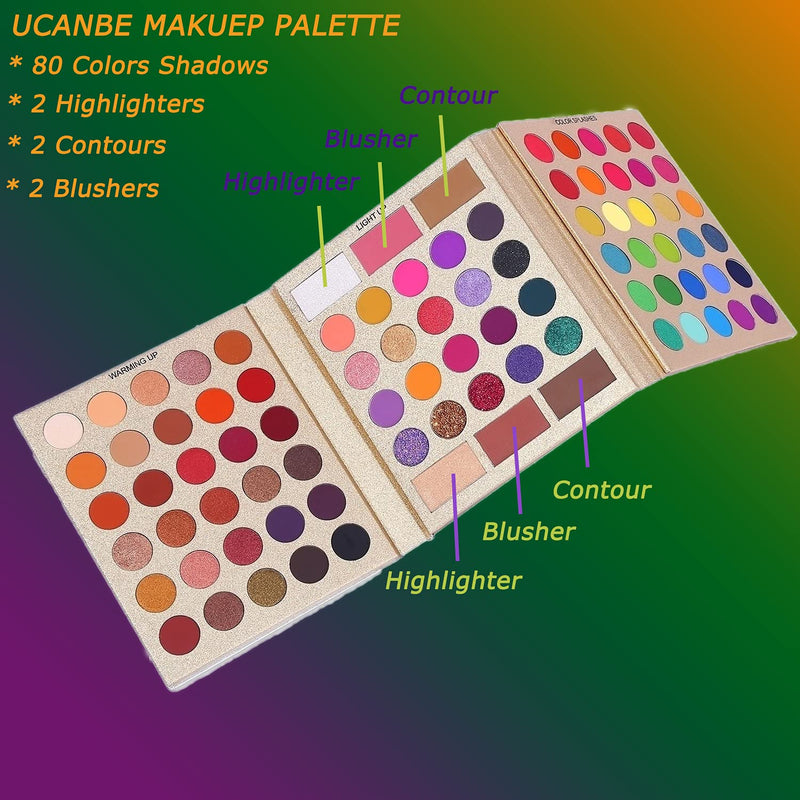 [Australia] - UCANBE Pro Eyeshadow Palette + 15 Pcs Makeup Brush Set,Pigmented Makeup Pallet with Brushes, Matte Shimmer 86 Colors Gift Set,Eye Shadow Highlighters Contour Blush Powder Cosmetic Kit 