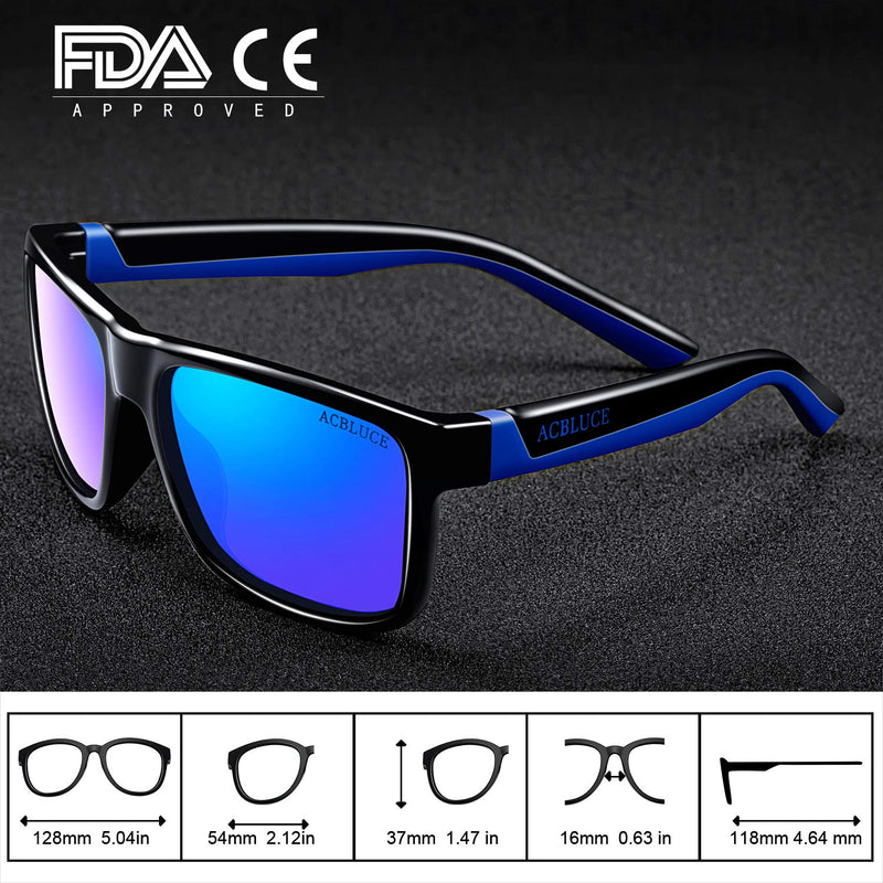 [Australia] - ACBLUCE Kids Polarized Sunglasses Sport TPEE Unbreakable Frame with Adjustable Strap for Boys Girls Age 6-12 Bright Black/Blue Frame丨blue Revo Lense 