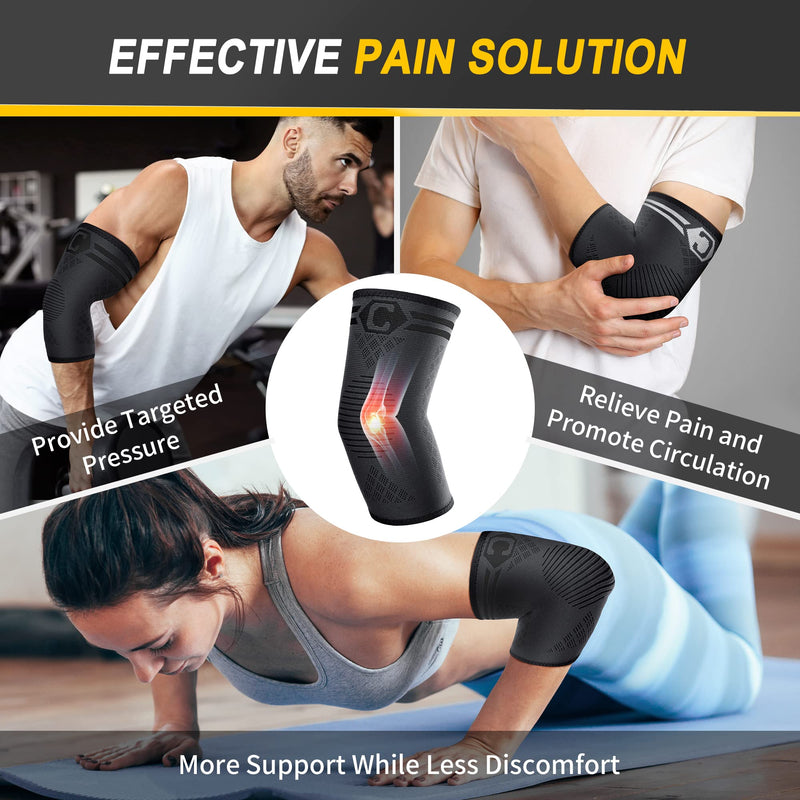 [Australia] - CAMBIVO 2 Pack Elbow Brace for Tendonitis, Tennis Elbow Compression Support Sleeve for Golfers Elbow Pain Relief, Arthritis, Bursitis, Workout, Weightlifting (Black, Large) Black (2 Pack) 