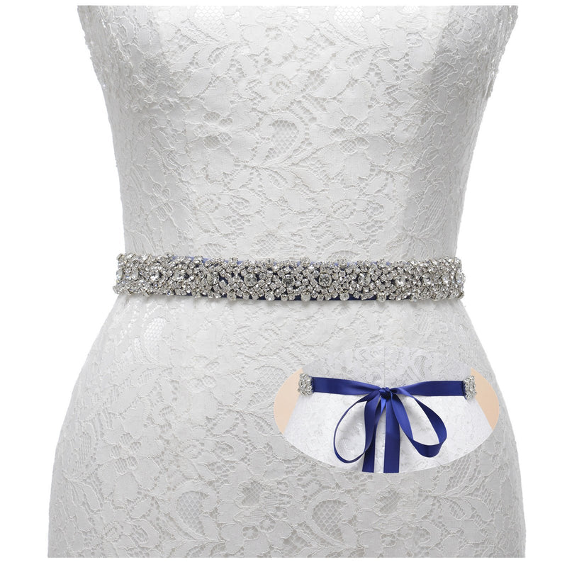 [Australia] - Handmade Crystal Sash Belt with Ribbon - Wedding Party Prom Dress Accessories for Women, Navy 
