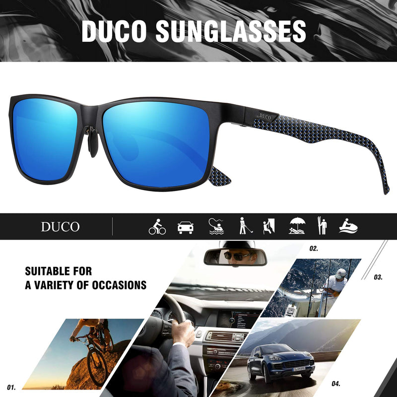 [Australia] - DUCO Men's Luxury Carbon Fiber Temple Polarized Sunglasses for Men Sports UV400 DC8206 Black Blue Temple Revo Blue Lens 