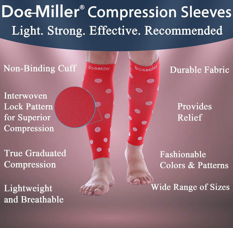 [Australia] - Doc Miller Calf Compression Sleeve Men Women, 20-30mmHg Medical Grade Leg Compression Sleeve for Shin Splints, Varicose Vein & Calf Muscles Recovery, 1 Pair Small Red White Polka Dots Red/White 