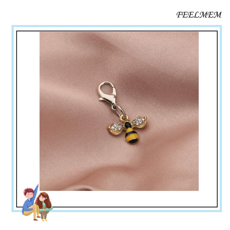 [Australia] - FEELMEM Little Honeybee Zipper Pull Cute Crystal Yellow Bee Pendant Clip on Charm Bee Jewelry Gift for Bee Lover Honey Beekeeper silver 