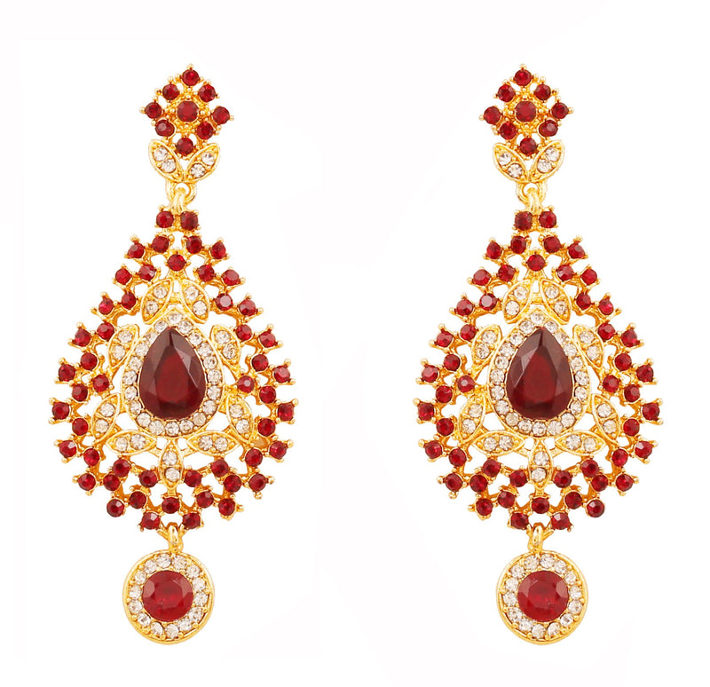 [Australia] - Touchstone Indian Bollywood Fascinating and Gorgeous White red Rhinestone and Rivoli Shape Candy red Faux Ruby Traditional Bridal Designer hasli Necklace Set for Women in Gold Tone 