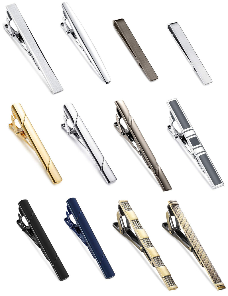 [Australia] - Jstyle 12 Pcs Tie Clips Set for Men Tie Bar Gift for Men Clip Set for Regular Ties Necktie Wedding Business Clips with Luxury Package 