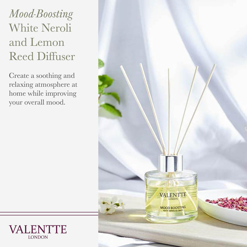 [Australia] - Valentte Reed Diffuser for Home with Sticks, Aromatherapy Essential Oils, Natural Ingredients, Long Lasting Fragrance, Made in the UK (White Neroli and Lemon) White Neroli & Lemon 