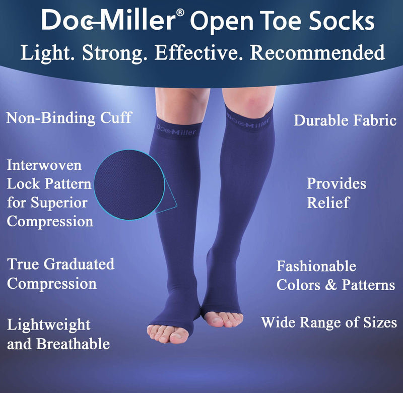 [Australia] - Doc Miller Open Toe Compression Socks 30-40 mmHg 1 Pair Medical Grade Stockings Dark Blue X-Large 