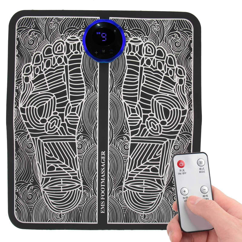 [Australia] - EMS Foot Massager, Portable Electric Rechargeable Foot Massage Mat Pain Relief Feet Muscle Stimulator with Remote Control & Electrode Patch Feet Circulation Massager 