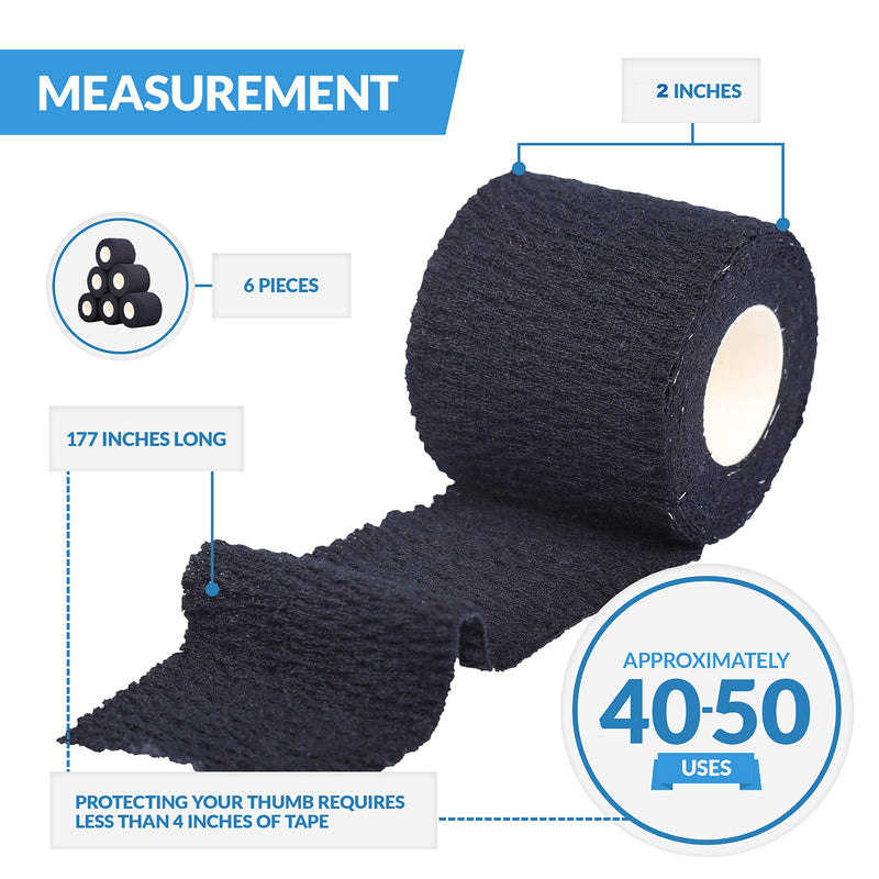 [Australia] - Oly Grip: Weightlifting Thumb Hook Grip Cotton Tear Stretch Tape (6 Rolls) - Weight Lifting - Crossfit - Gymnastics - Keep Fingers and Hands Safe During Workout Black 
