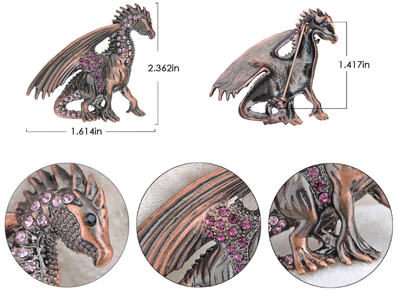 [Australia] - Alilang Antique Rust Gunmetal Fantasy Renaissance Medieval Dragon Pink Crystal Rhinestone Brooch Pin 