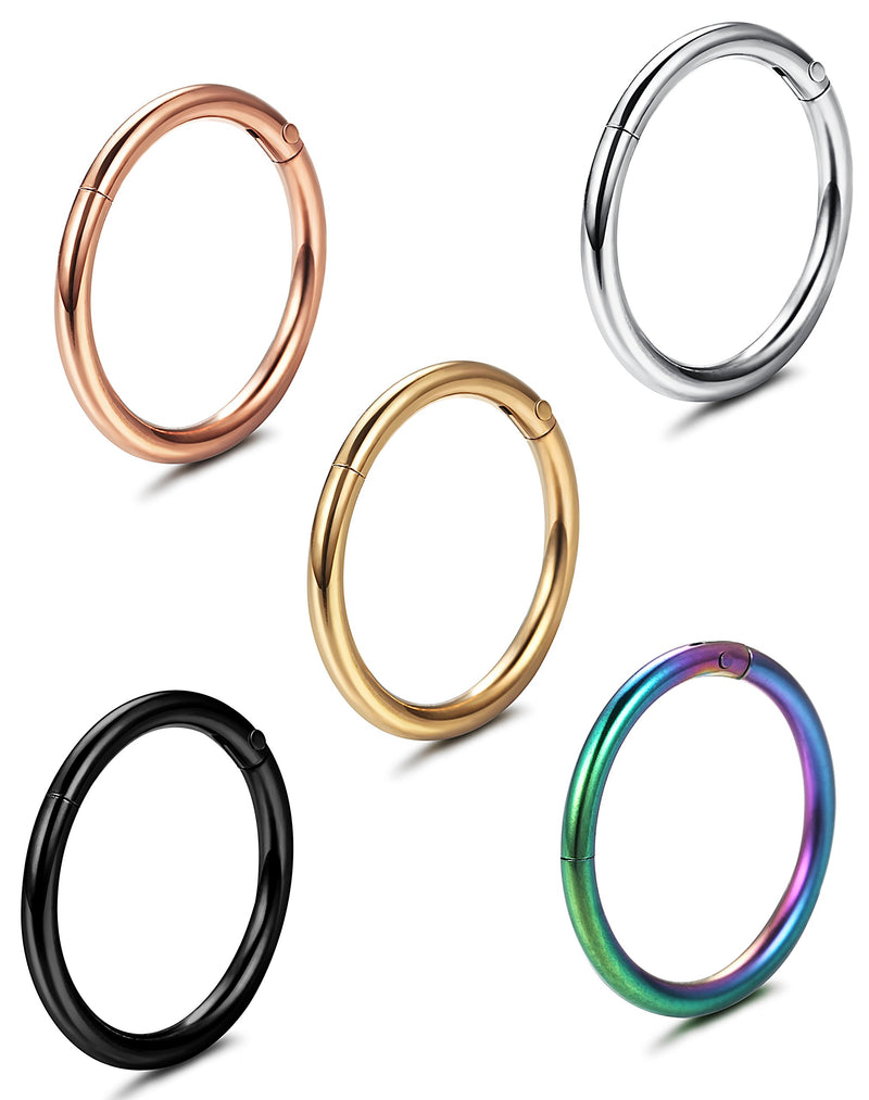 [Australia] - Jstyle 5 Pcs a Set 316L Stainless Steel Septum Piercing Nose Hoop Clicker Ring Hypoallergenic 16G 10.0 Millimeters 