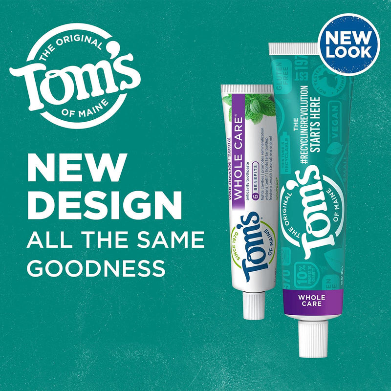 [Australia] - Tom's of Maine Whole Care Natural Toothpaste with Fluoride, Spearmint, 4 oz. 3-Pack (Packaging May Vary) 4 Ounce (Pack of 3) 