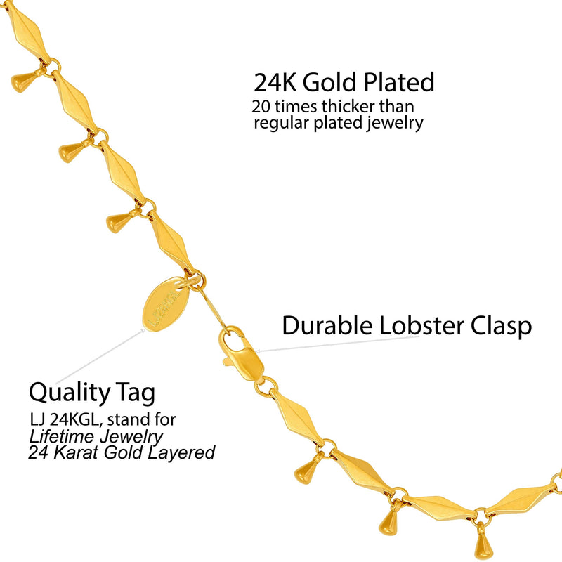 [Australia] - LIFETIME JEWELRY Teardrop Ankle Bracelet for Women and Teen 24k Real Gold Plated - 9 10 and 11 inches 9.0 Inches 