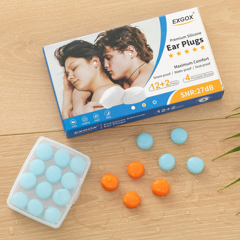 [Australia] - EXGOX 14 Pairs Silicone Ear Plugs for Sleeping Noise Cancelling Reusable Moldable Wax Earplugs for Swimming, Work, Airplane, SNR27dB(Blue, Orange) Blue+orange 